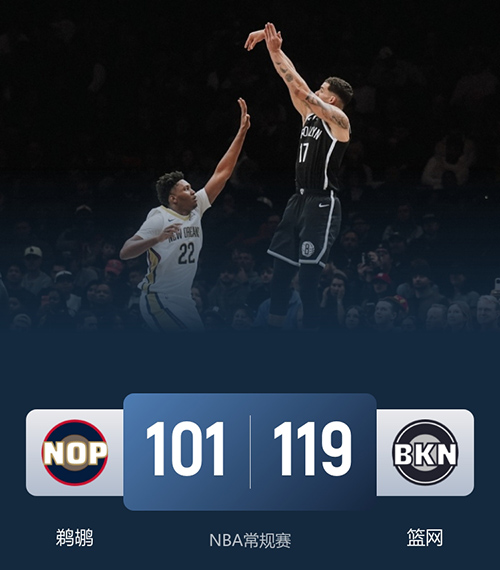 篮网119-101轻取鹈鹕,小波特35+9,克拉克斯顿三双