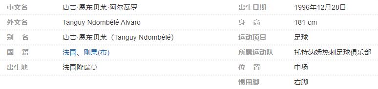 唐吉-恩东贝莱个人详细资料简介